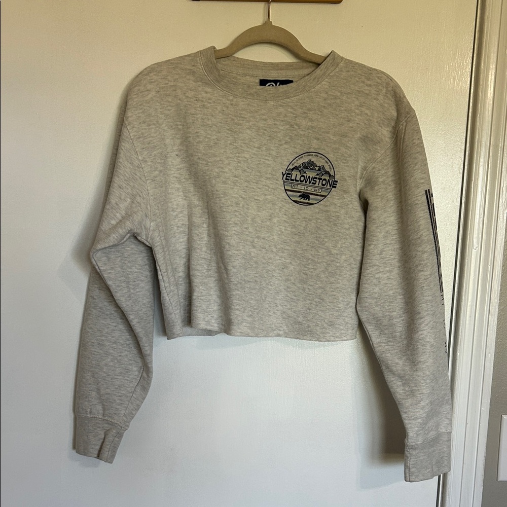 Yellowstone Cropped Crewneck Sweatshirt - Light Gray